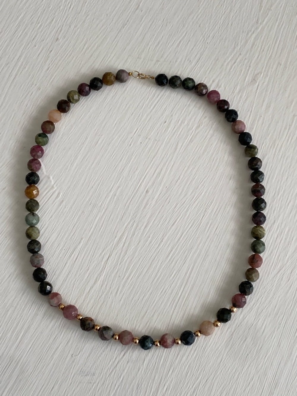 14K Gold /Natural Multicolor Tourmaline Faceted Beaded Necklace New in Box
